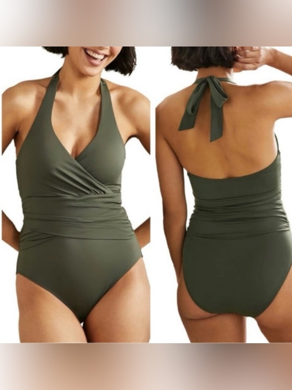 NWT Boden Olive Green Levanzo Halter Swimsuit